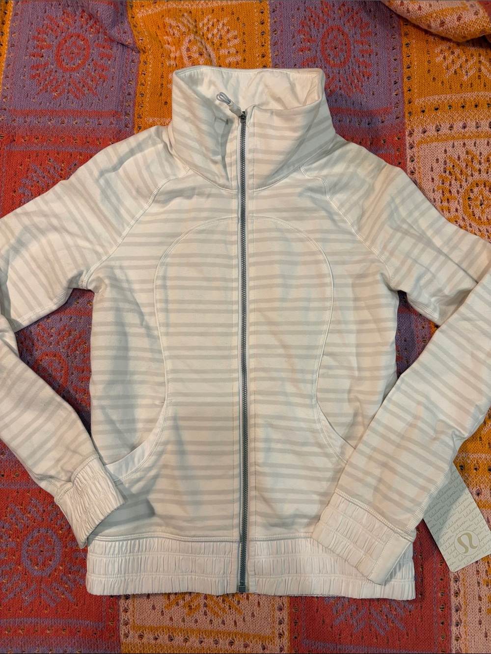 NWT Lululemon White Striped Blissed Out Zip Jacket Sz 2